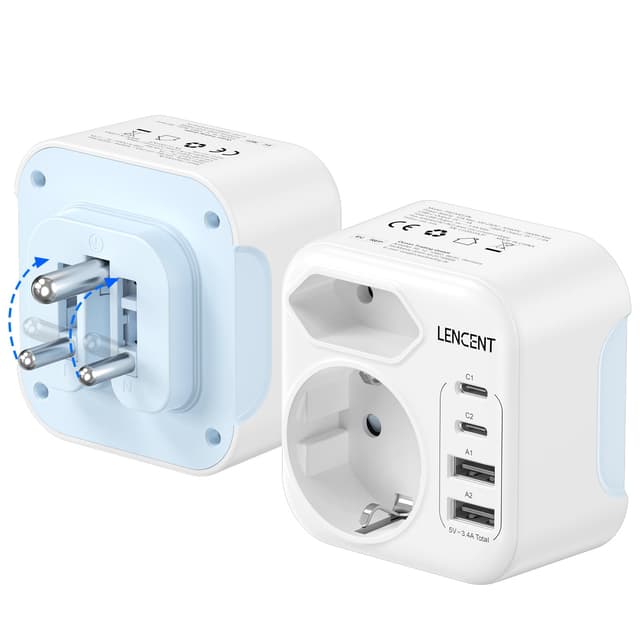 LENCENT Klappbarer Reiseadapter IN Netzadapter Indien Deutschland Stecker