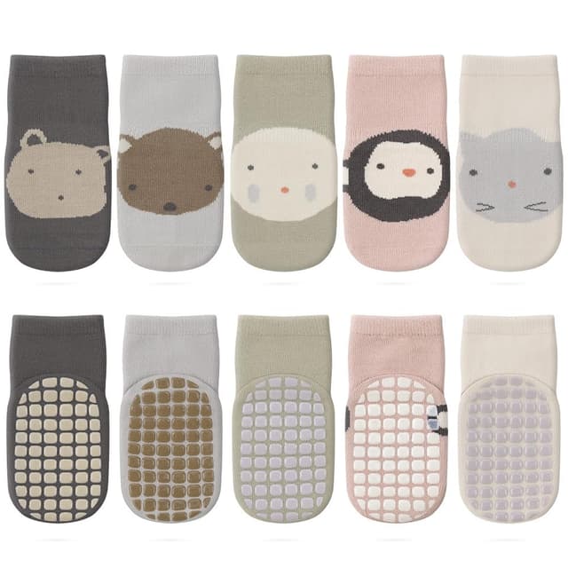 Kyopp 5 Paar Baby Kleinkinder ABS Rutschfeste Socken 🧦🦒🐧 Tiermotive Crew Socks