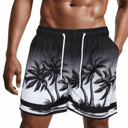 🌴 Danfiki Herren Badehose Schnelltrocknend Badeshorts XXL Schwarz-weiße Kokospalme 🏖️