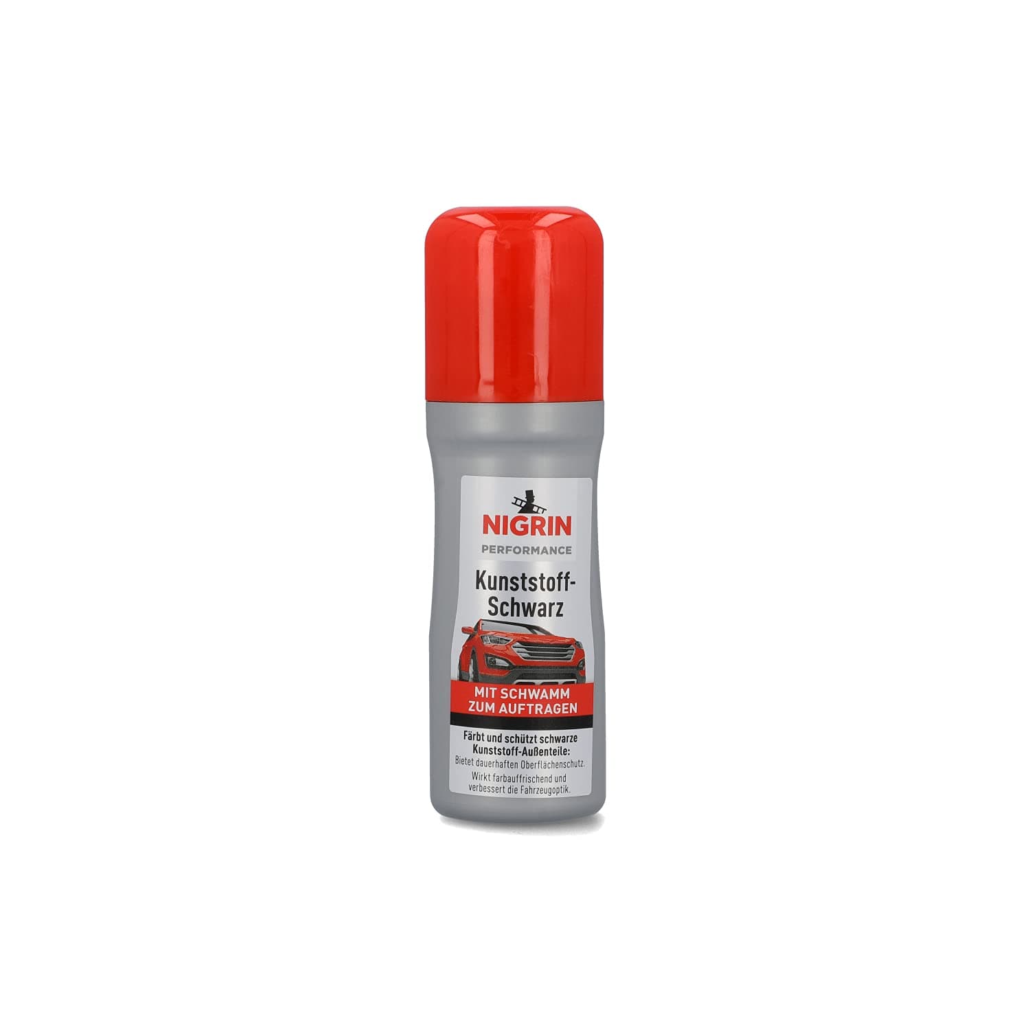 NIGRIN Performance Kunststoff-Schwarz | 75 ml | Kunststoffpflege ⭐ | mit Applikationsschwamm 🧽 | Kunststoffpolitur außen | farbauffrischend Single
