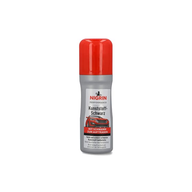 NIGRIN Performance Kunststoff-Schwarz | 75 ml | Kunststoffpflege ⭐ | mit Applikationsschwamm 🧽 | Kunststoffpolitur außen | farbauffrischend Single
