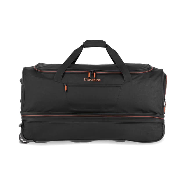 🧳 Travelite Trolley Reisetasche mit Rollen groß, erweiterbares Volumen, Basics, Weichgepäck Rolltasche mit Dehnfalte, 70 cm, 98-119 Liter Schwarz/Orange 70 cm