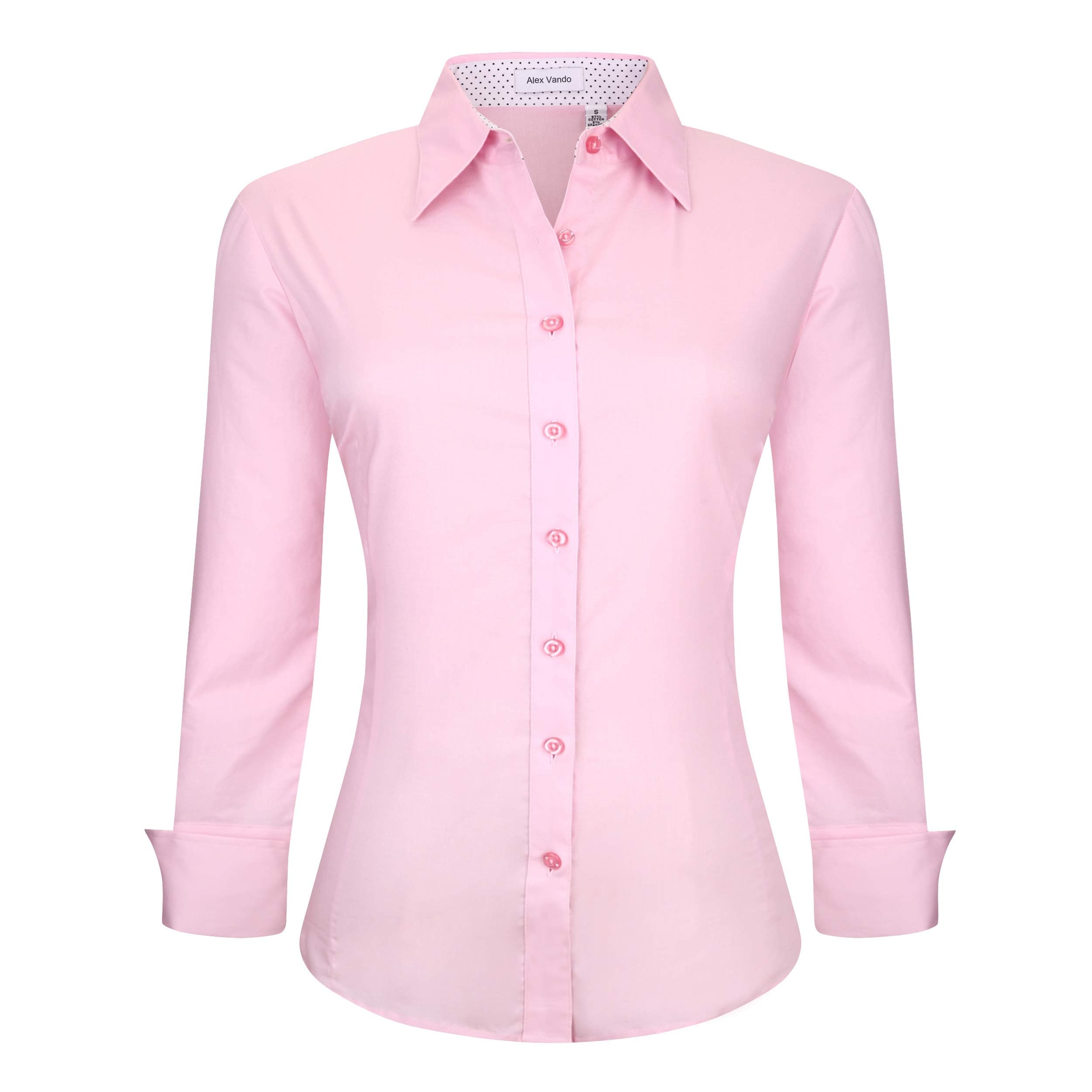 👚🌸 Alex Vando Bluse Damen Langarm Hemd Damen Stretch – Business Button Down Shirts 12-pink