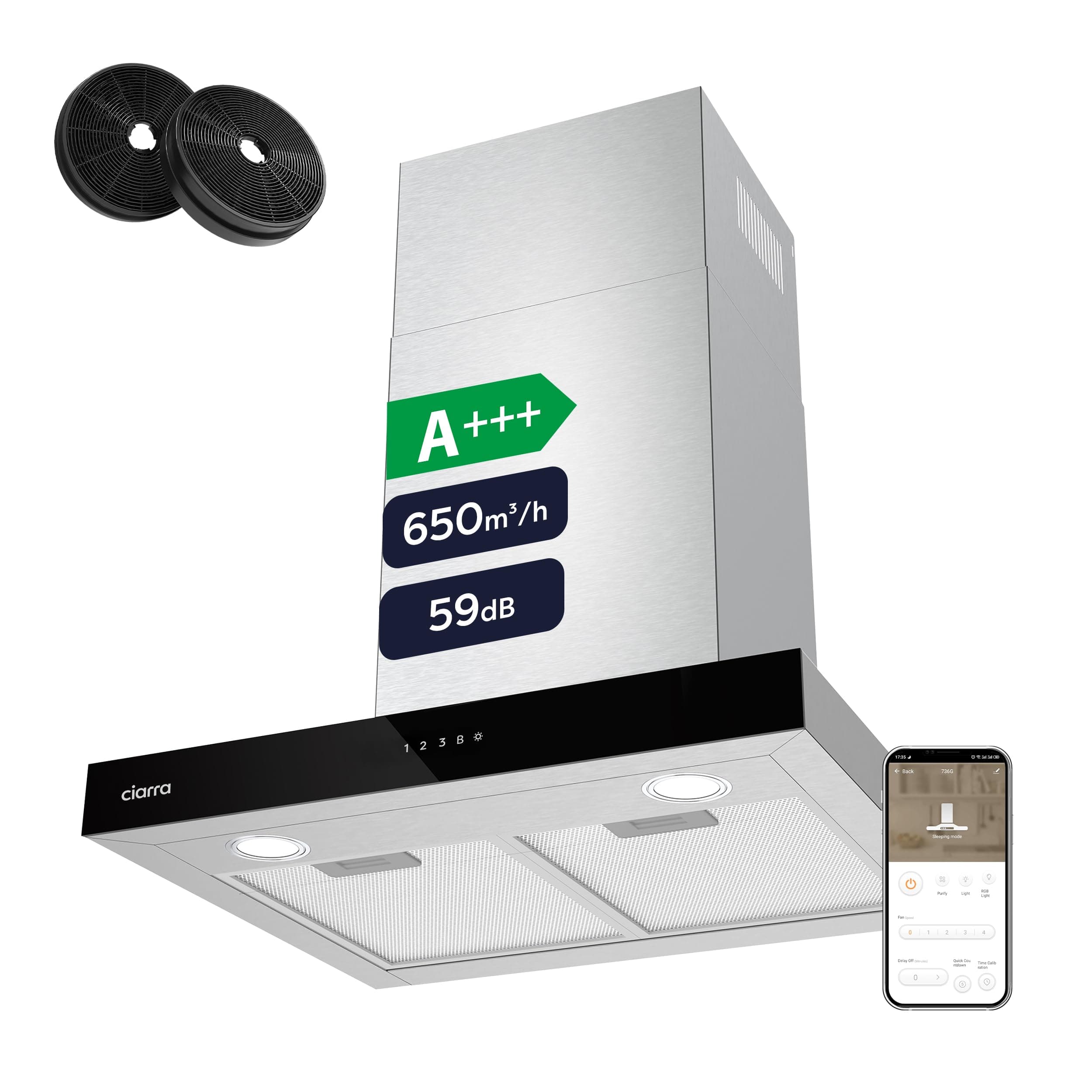 🔥 CIARRA CBCS6102 A+++ Dunstabzugshaube 60cm Umluft 650m³/h 🌿