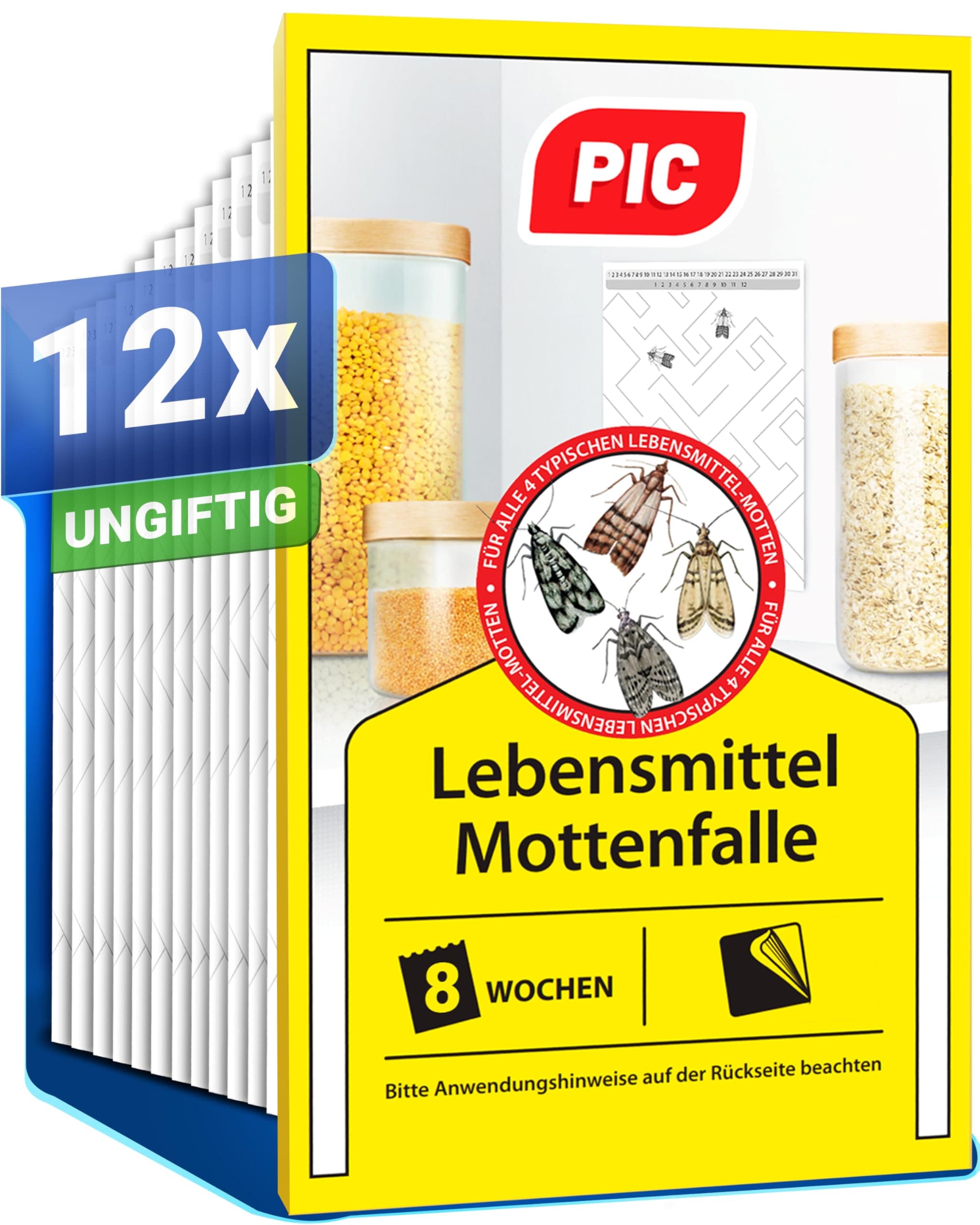 🦋🪲 PIC Lebensmittelmotten Falle - 12er Pack - Effektive Mottenbekämpfung 🪲🦋
