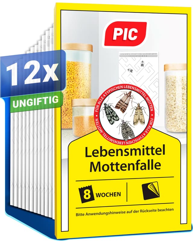 🦋🪲 PIC Lebensmittelmotten Falle - 12er Pack - Effektive Mottenbekämpfung 🪲🦋