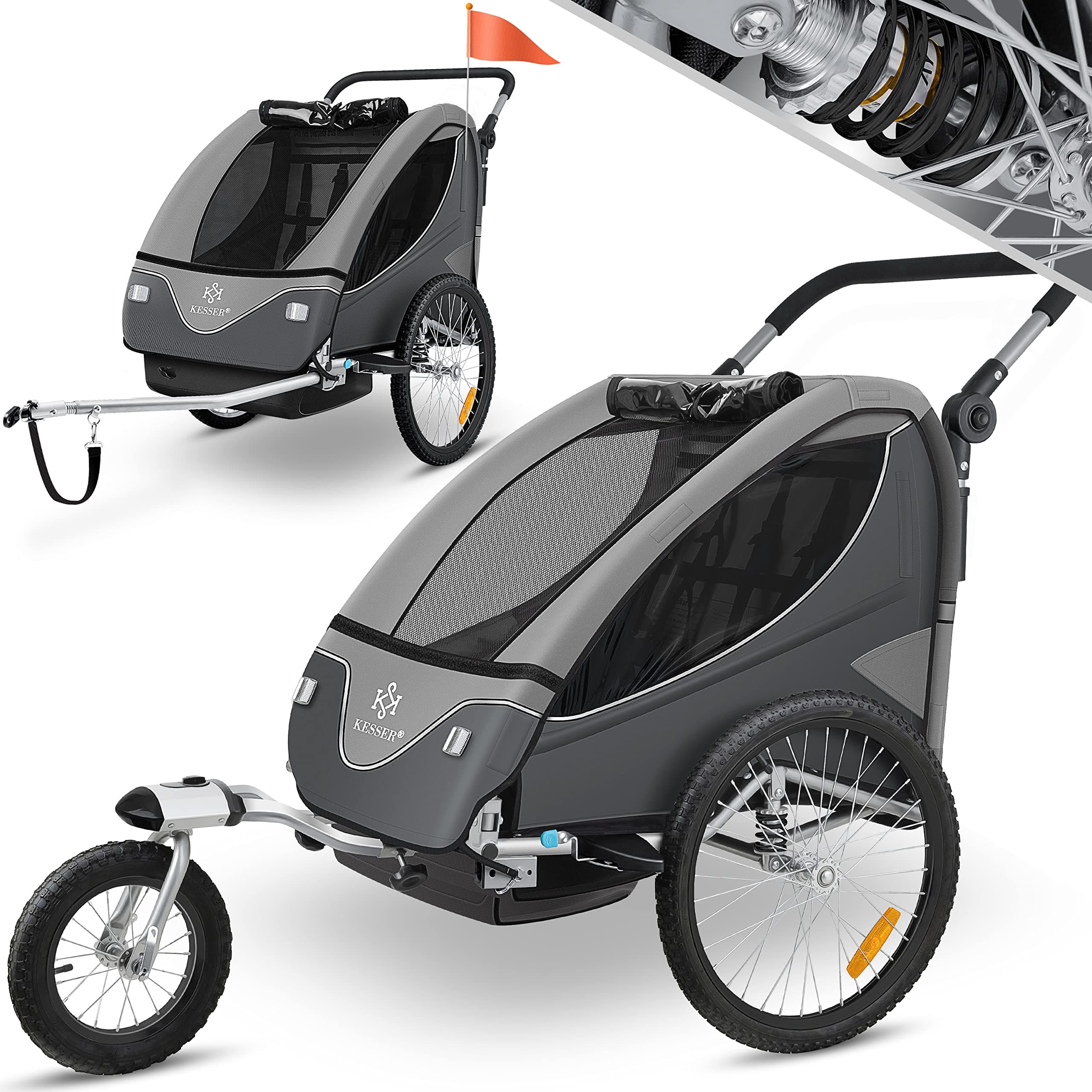 🚴‍♂️ KESSER® Kinderanhänger Fahrradanhänger 360° Drehbar mit Federung 2in1 Joggerfunktion 🏞️ Kinderfahrradanhänger + 5-Punkt Gurt Jogger Fahrrad Anhänger 🌞