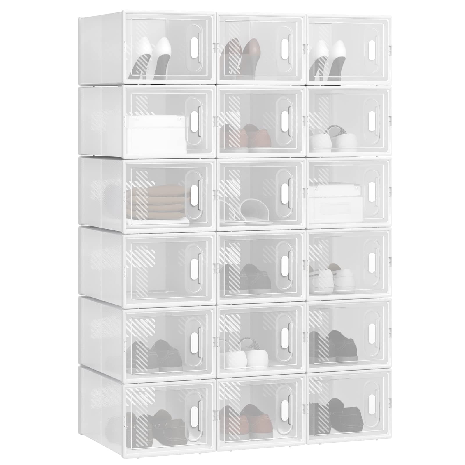 👟📦 WOLTU Schuhregal mit 18 stapelbaren Schuhboxen - Transparent & Weiß - DIY Regalsystem