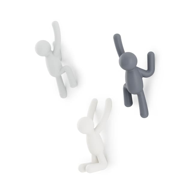 Umbra Buddy Haken - Dekorative Wandhaken für Jacken, Schals, Taschen, Rucksäcke, Handtücher und Mehr, 3er-Set, Grau sortiert 🧥👜🧣
