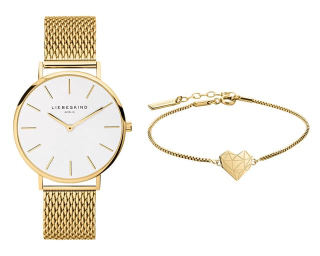 🎁 LIEBESKIND BERLIN Damen Geschenkset aus Uhr und Schmuck - Elegant & modisch - Verschiedene Farben - Geburtstags- und Valentinstagsgeschenk Gold 🛍️