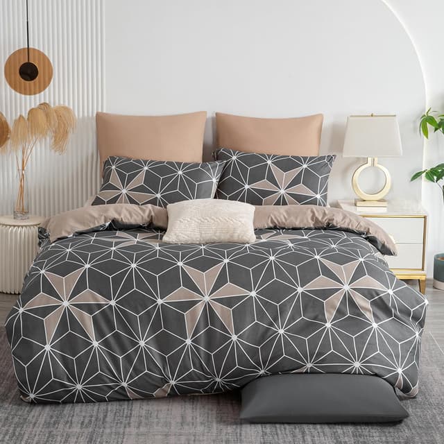 Soifox Bettwäsche 155x220 Grau Bettgarnitur - Geometrisch Bettwäsche Sets Microfaser Bettbezug 155 x 220cm 🌟
