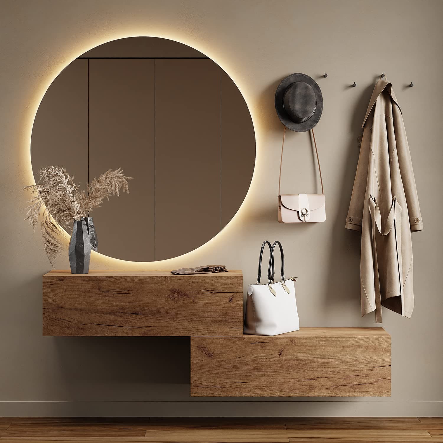 Planetmöbel Flur Möbel Garderobe Hängeschrank 2X 100 cm Gold Eiche 🌟 Zeitlos & Modern