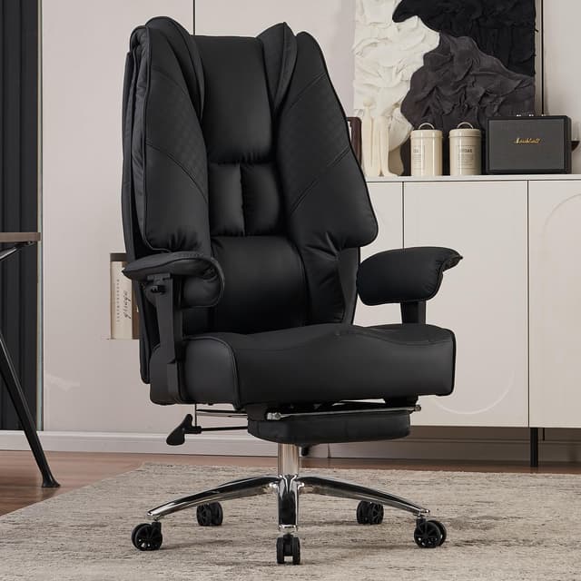 EXCEBET XXL Bürostuhl Ergonomisch, Chefsessel mit Hoher Rückenlehne, Verstellbaren Armlehnen und Breitem Sitz, PU Leder Drehstuhl