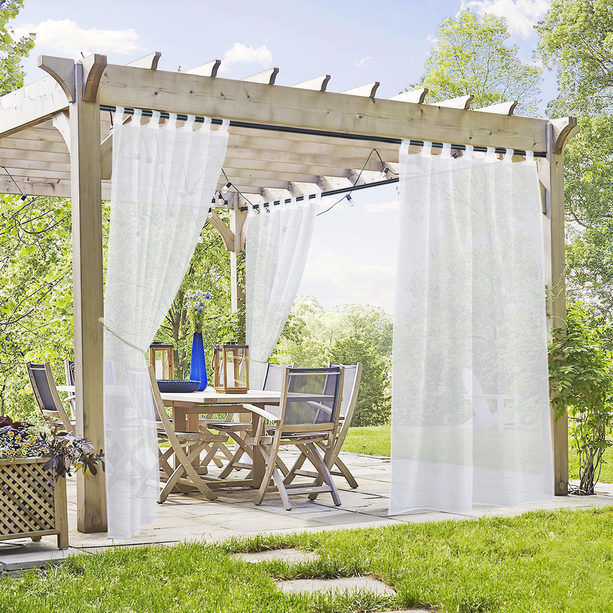 🌿🏡 PONY DANCE Outdoorvorhänge | Weiß | Leinenoptik | 2er Pack | H213 x B137 cm
