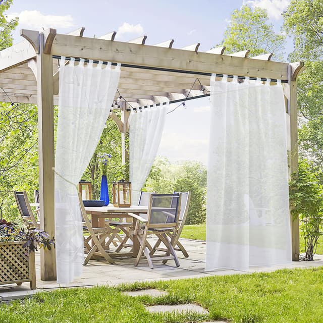 🌿🏡 PONY DANCE Outdoorvorhänge | Weiß | Leinenoptik | 2er Pack | H213 x B137 cm