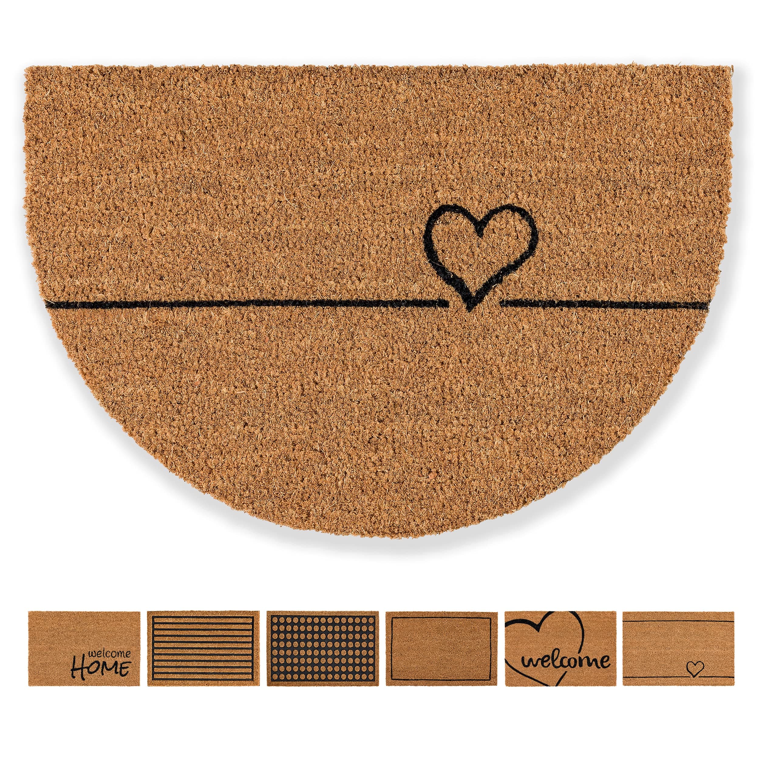Carpido Fußmatte Kokos Herz Linien Design Halbrund ❤️🌿 - Sauberlauf 40x60 cm