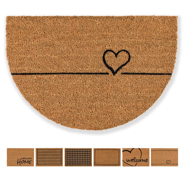 Carpido Fußmatte Kokos Herz Linien Design Halbrund ❤️🌿 - Sauberlauf 40x60 cm
