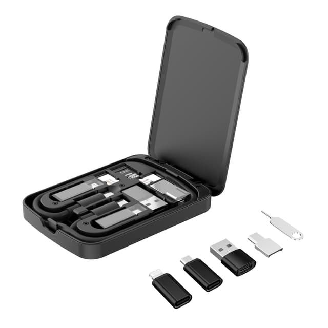 KIWIFOTOS Multifunktional Urban Survival Card Datenkabel Set, Multi-Type Ladekabel Konverter Einschließlich USB A, USB C, Lightning, OTG Adapter für Reiseauto, Kann als Telefonhalter Verwendet Werden