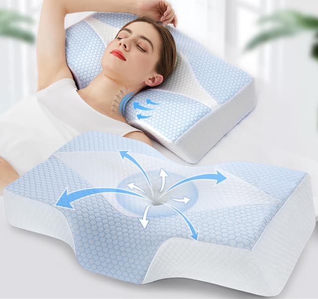 Hypuno Memory Foam Nackenkissen mit Hohlraum-Design und kühlendem Bezug