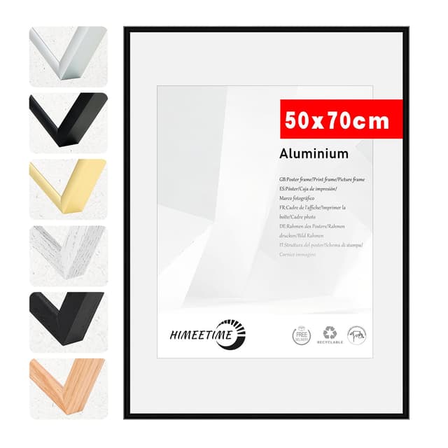 🖼️ HIMEETIME® 1x Bilderrahmen 50x70 cm Schwarz Metall Rahmen - Dokumentenrahmen Poster Aluminium Picture Frame 50x70 Fotorahmen zum Aufhängen