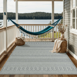 Robuster Outdoor-Teppich in Grau-Uni | Moderne Vintage-Optik | Boho-Style