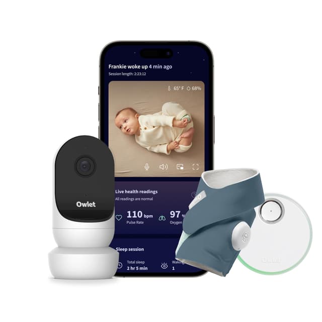 Owlet Dream Sock & Cam 2 Bundle - Pulsoximeter, Liveübertragung der Sauerstoffsättigung, Herzfrequenz -und des Schlafverhaltens 😴💙