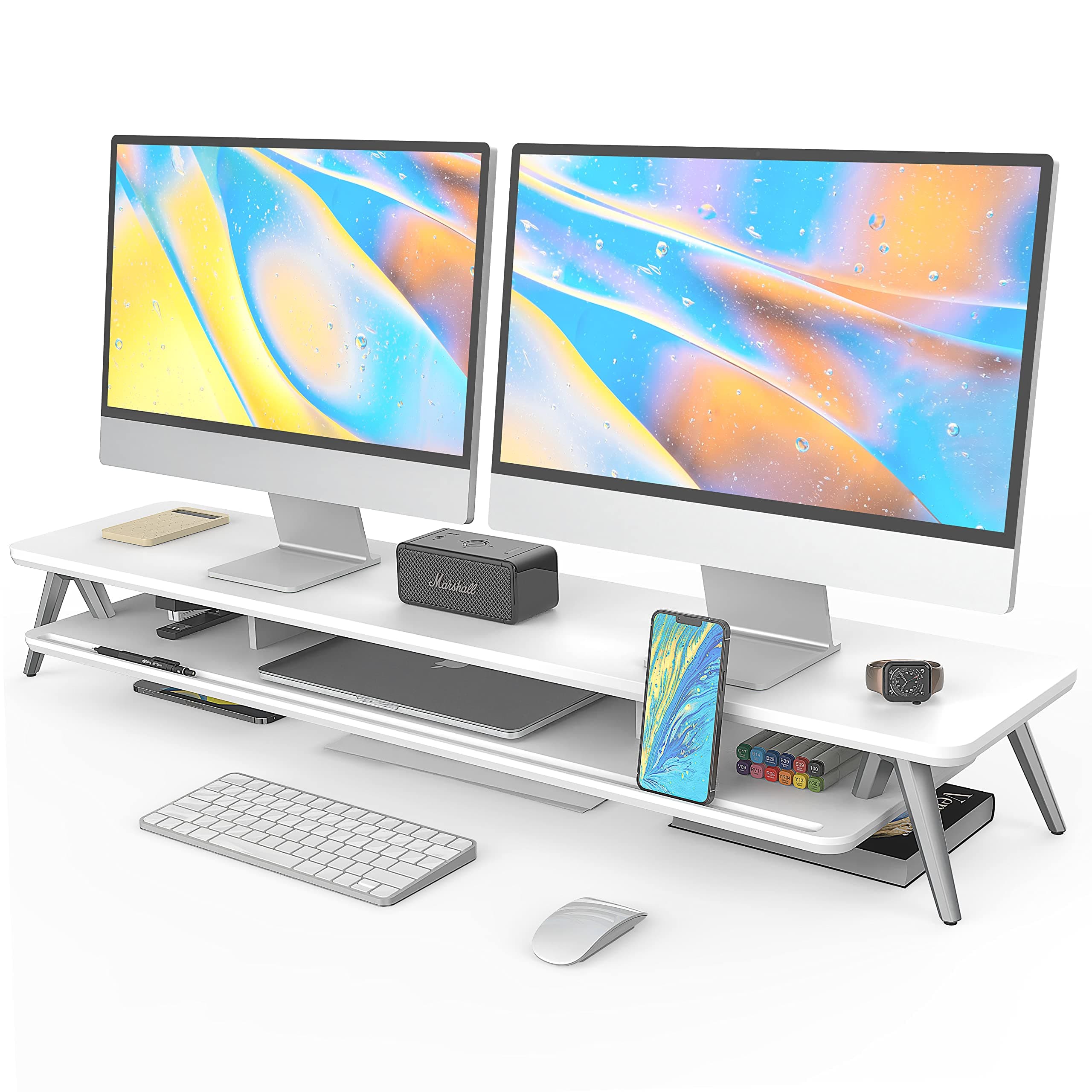 🌟Fenge Dual Monitorständer mit Telefon/Pad Halter - Weiß 🖥️💻