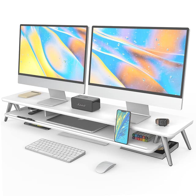 🌟Fenge Dual Monitorständer mit Telefon/Pad Halter - Weiß 🖥️💻