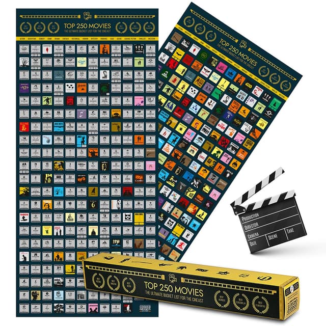 GOODS+GADGETS Top 250 Movie Bucket List Scratch Poster XXL - Rubbel Filme Ratgeber Liste Filmposter als Film-Plakat zum Rubbeln 🍿