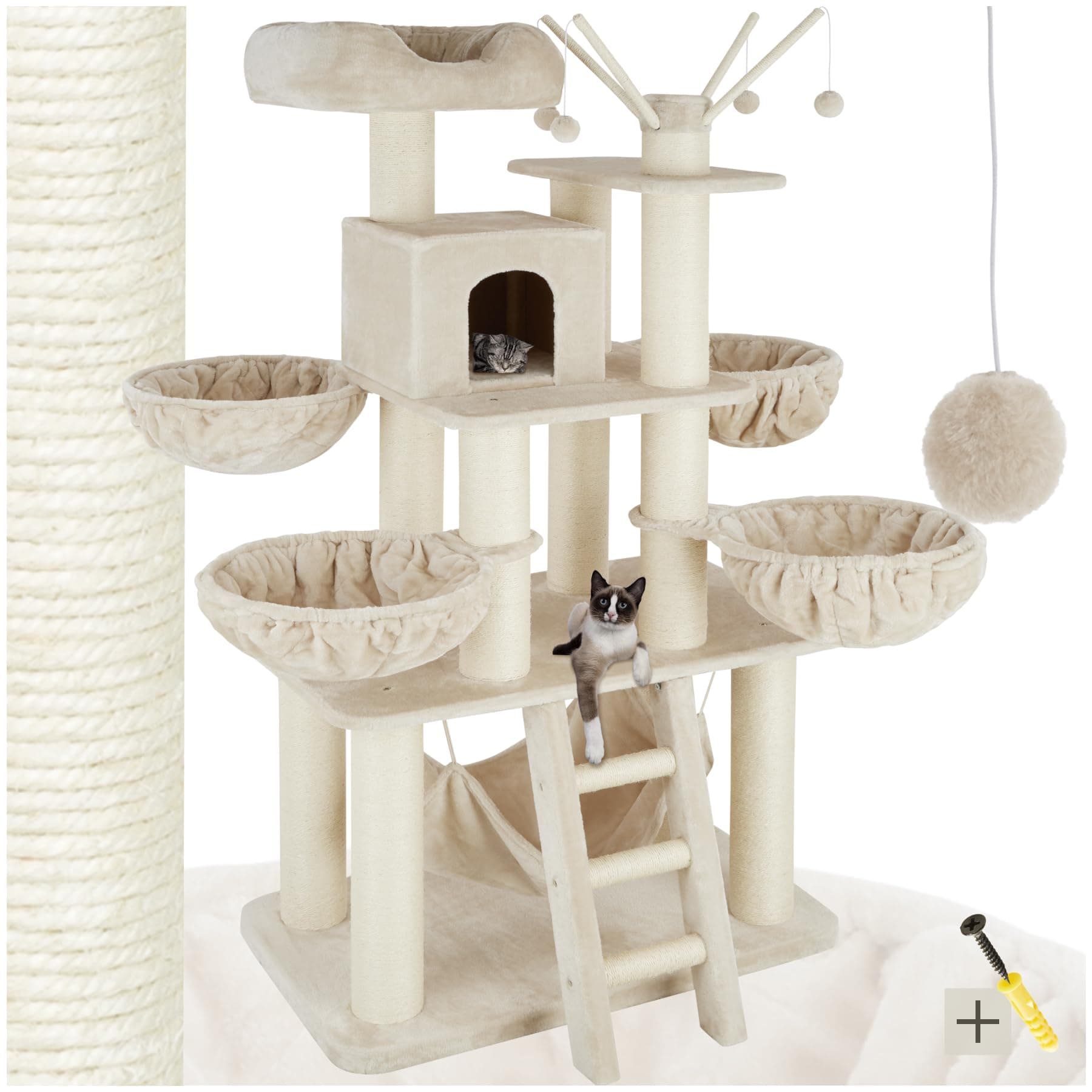 🐱‍🐉 Tectake Katzenbaum XXL, Kratzbaum groß, 195 cm, Kratzbaum deckenhoch - beige/weiß 🐱‍🐉