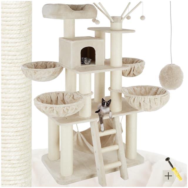 🐱‍🐉 Tectake Katzenbaum XXL, Kratzbaum groß, 195 cm, Kratzbaum deckenhoch - beige/weiß 🐱‍🐉