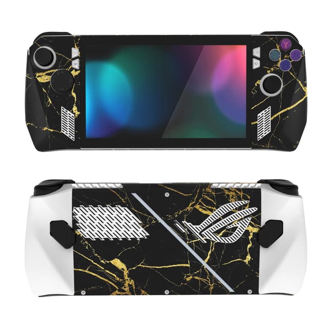 🎮🔥 PlayVital 2 Set Skin Sticker für ROG Ally Handheld Konsole - Schwarzer und Goldener Marmoreffekt