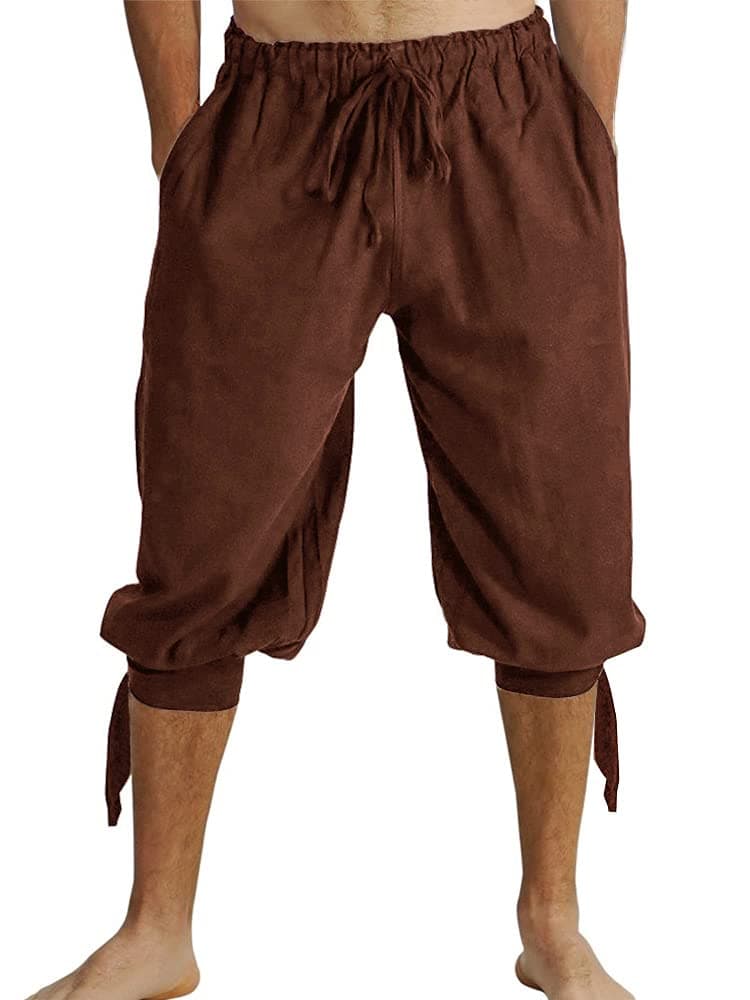 Runcati Herren Pluderhose mit Schnürung 🏴‍☠️ Sommerhose Pirat Mittelalter Kostüm Shorts