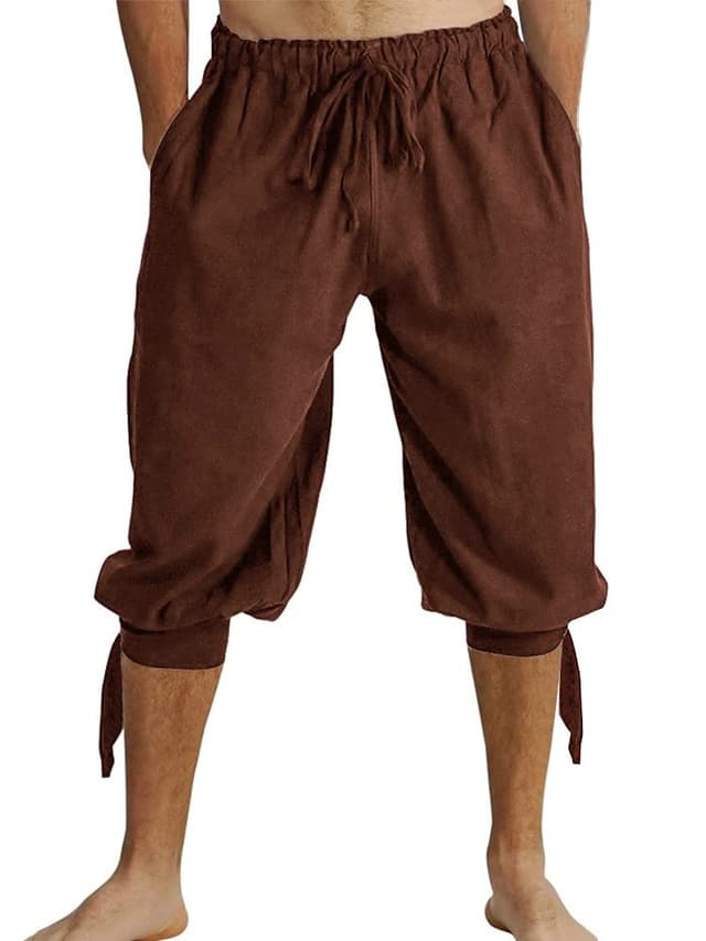 Runcati Herren Pluderhose mit Schnürung 🏴‍☠️ Sommerhose Pirat Mittelalter Kostüm Shorts