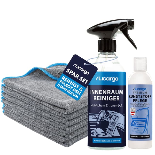 🚗 LICARGO® Innenraum Pflege Set - 6X Premium Microfasertücher & Innenraumreiniger (500ml) & Kunststoffpflege Auto (250ml)