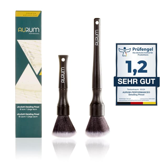 Aurum-Performance® Detailing Pinsel Auto 2er Set ultraweich 🚗 - KFZ Reinigungspinsel zur professionellen Autopflege Innen & Außen