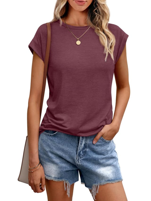 Cuptacc Tshirt Damen Tops Sommer Rundhals Oberteile Damen Elegant Basic Bluse Kurzarm Tank Top Business Outfit Winered 3XL 🌟