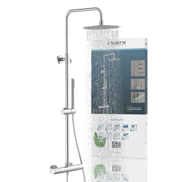 🚿 SCHÜTTE AQUADUCT 60044 Duschsystem mit Thermostat | Duschset mit großer Regendusche ⭐