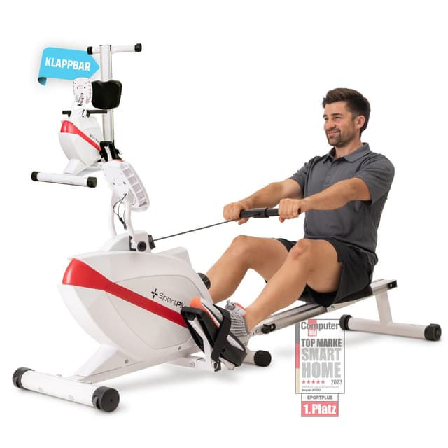 🚣‍♂️ SportPlus Rudergerät für Zuhause - Klappbar und leise - Bis 150kg - Weiß/Rot 🏋️‍♂️