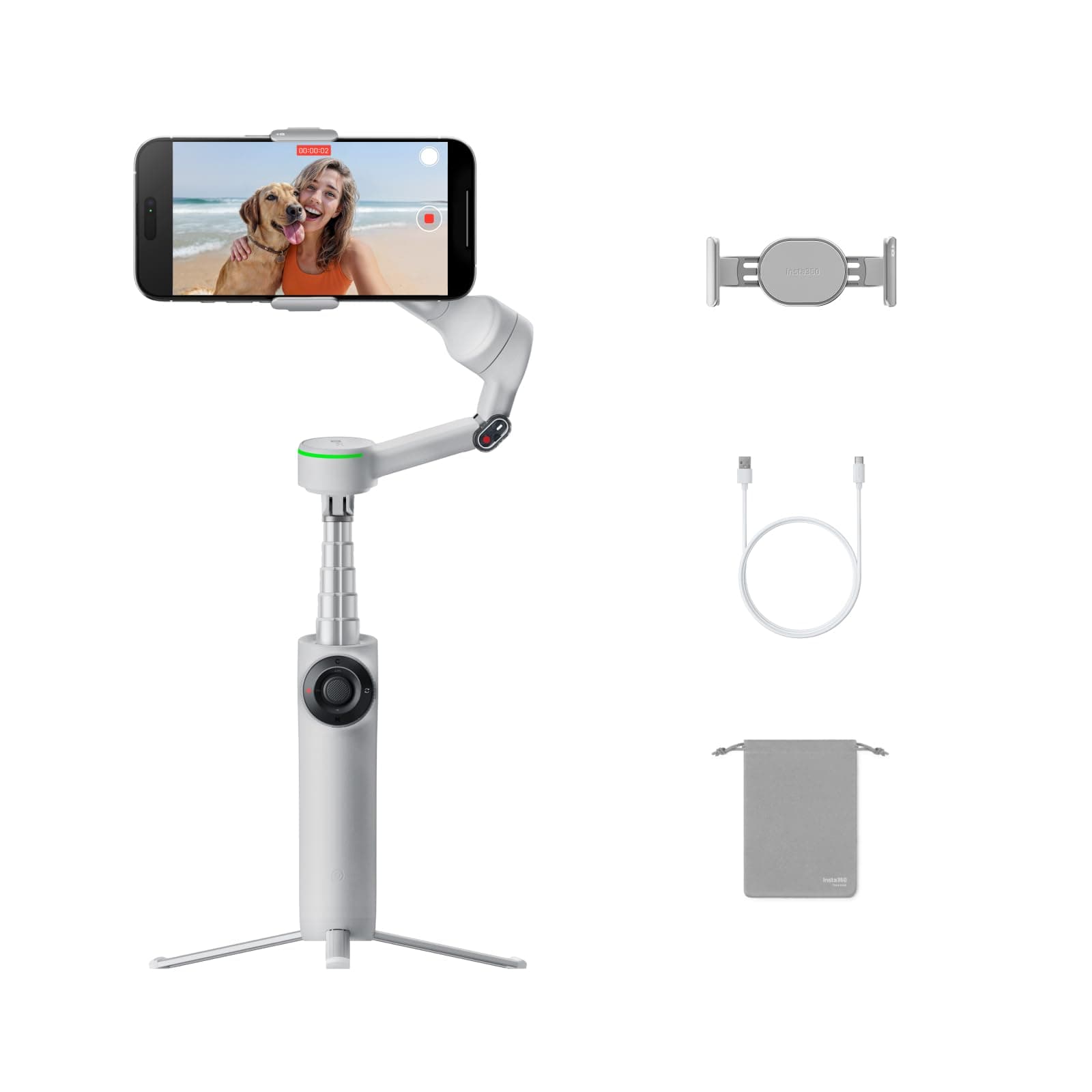 Insta360 Flow 2 Pro Grau - Faltbarer AI Gimbal mit Vielseitigem Tracking