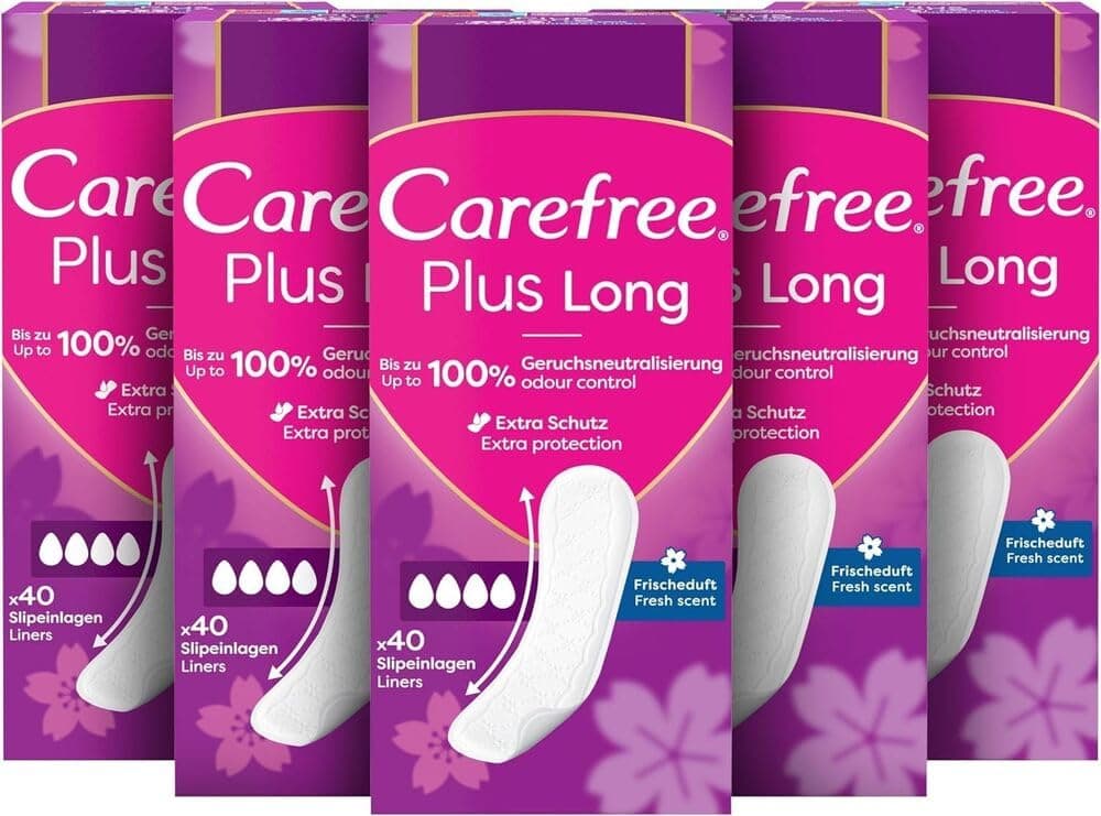 Angebot: Carefree Slipeinlagen Plus Long mit leichtem Duft (5 x 40 Stück) 🌸🌿