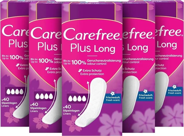 Angebot: Carefree Slipeinlagen Plus Long mit leichtem Duft (5 x 40 Stück) 🌸🌿