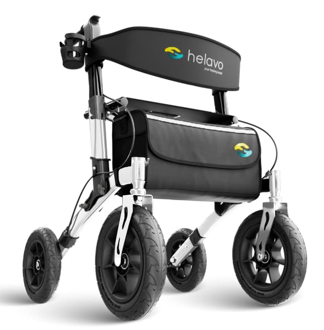 🛍️ Helavo Rollator mit Pannensicheren Vollgummireifen - Faltbarer Aluminium Outdoor-Rollator mit Sitz