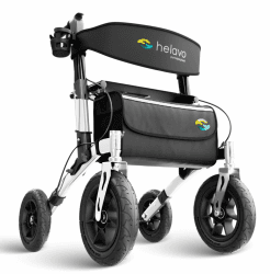 🛍️ Helavo Rollator mit Pannensicheren Vollgummireifen - Faltbarer Aluminium Outdoor-Rollator mit Sitz