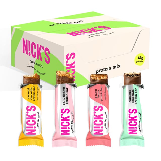 🌟 NICKS Protein Riegel Mix Box ohne Zuckerzusatz - 15g Eiweiß 30% - Kalorienarm - Glutenfrei