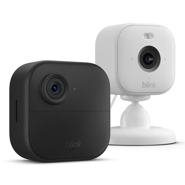 📷🔒 Blink-Kamera Outdoor 4 + Blink Mini 2 Weiß | Kabellose intelligente HD-Sicherheitskamera