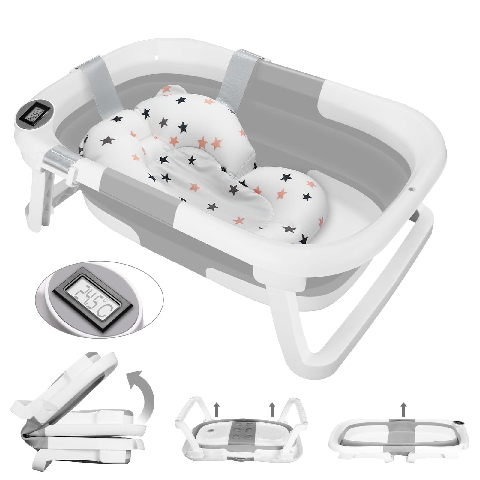 Groß Faltbare Babywanne Mit Badematte und Integriertem Thermometer 🍼