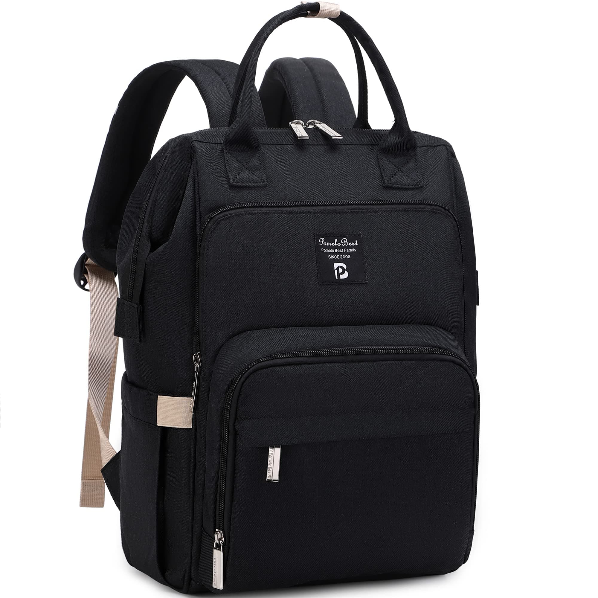 Pomelo Best Baby Wickelrucksack 🎒 Stylische Wickeltasche Rucksack mit Wickelunterlage multifunktional wasserabweisend Große Kapazität Rucksack für unterwegs Nachtschwarz