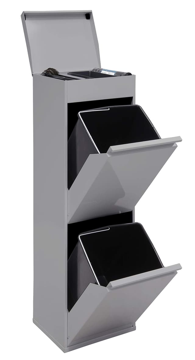 🌿🗑️ ARREGUI Top CR222-B Mülltrennsystem aus Stahl mit Aufbewahrungsbox | 2 Fächer Mülleimer für die Küche | 2x17L (34L) | 2 Fach Abfalleimer