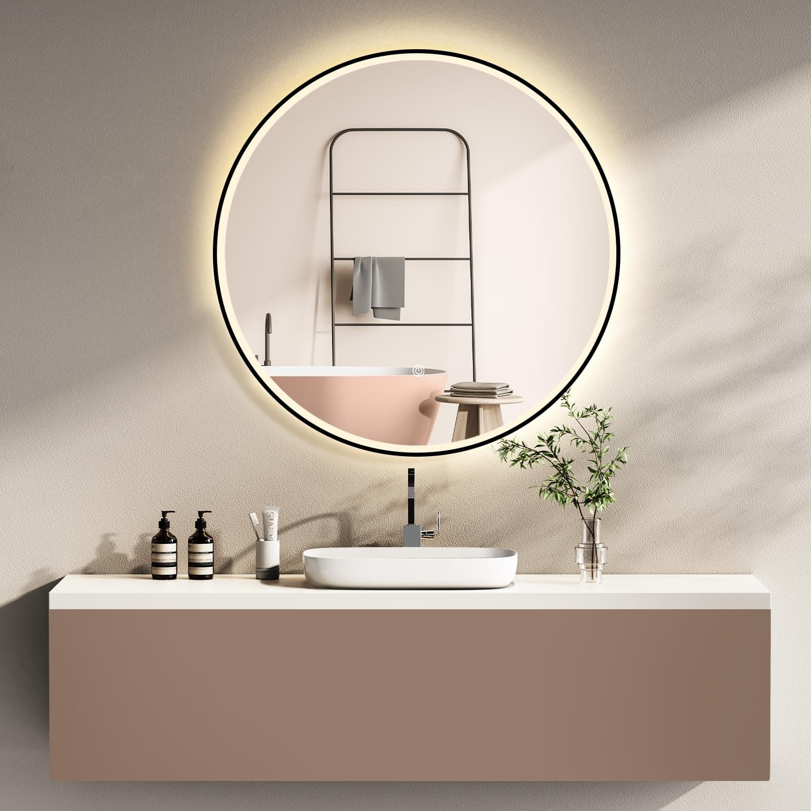 🔆 HOKO Design Badspiegel rund 60 cm Helsinki mit LED Beleuchtung ⚫️
